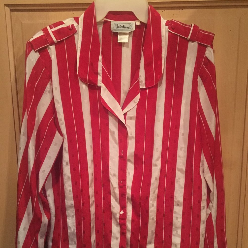 Notations Red/White Stripe Blouse - Size 14